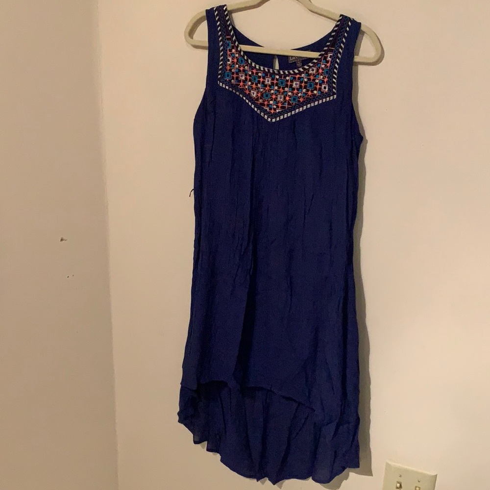 Luxology Blue High-Low Sleeveless Dress, Size L